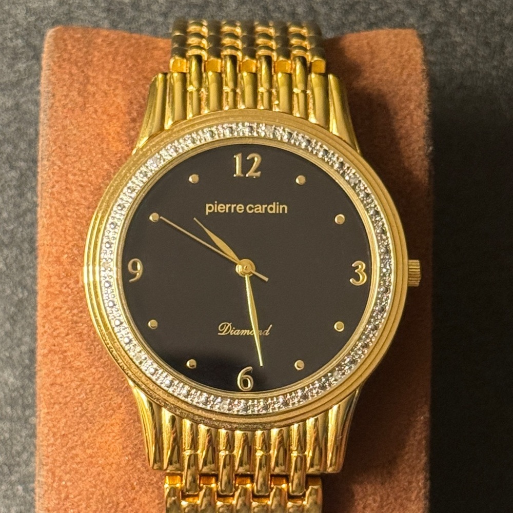 Pierre Cardin Diamond Elegant Quartz Watch Diamond Bezel / Black Dial 37mm EUC